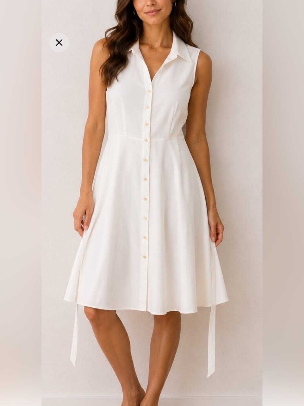 Sharagano White Sleeveless Button-Front dress